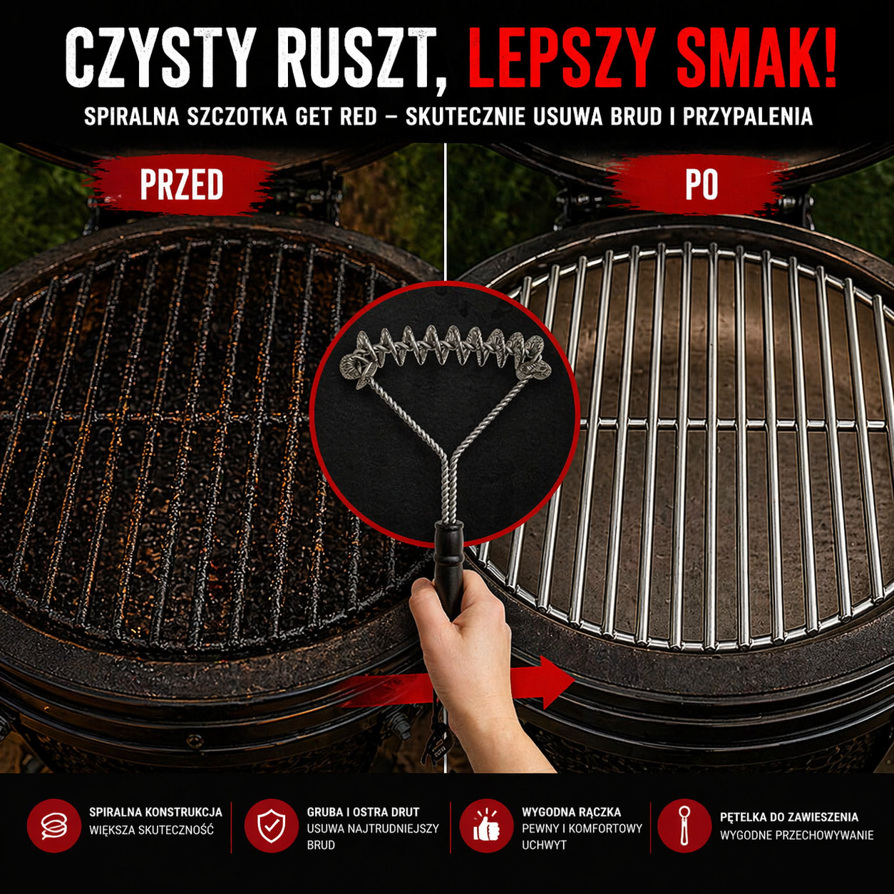 Spiralna szczotka do czyszczenia rusztu GET RED - obrazek 4