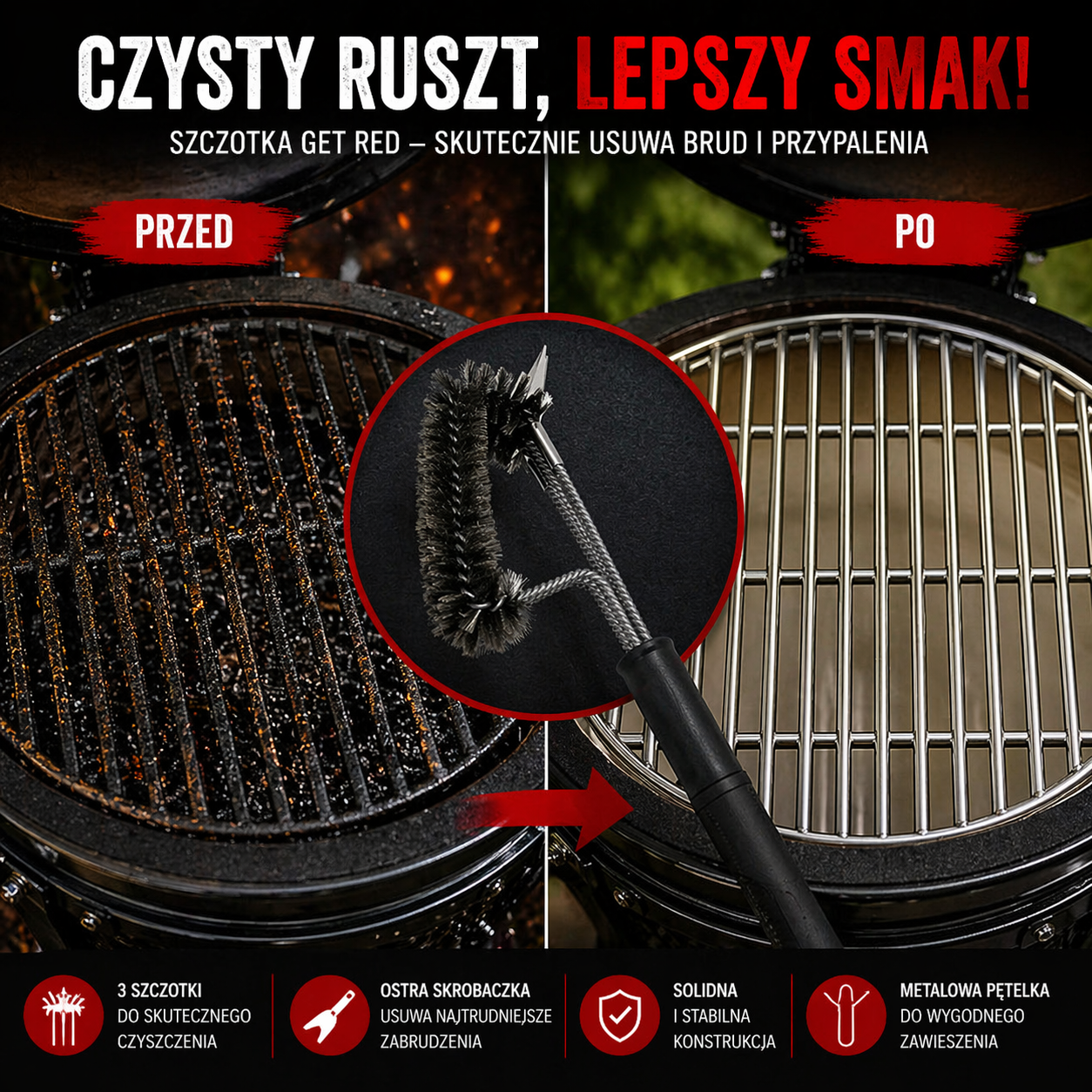 Kierunkowa szczotka do czyszczenia rusztu GET RED - obrazek 5